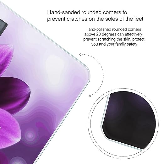 Purple FlowerScale for Body Weight with LCD High Precision Weighing Scales Fashion Sturdy Tempered Glass Weight Scales Easy-to-Read Digital Bathroom Scale for Daily 400lb