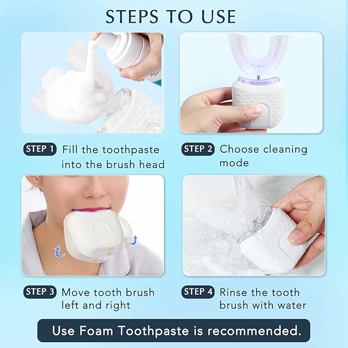 Ultrasonic Electric Toothbrush U Shaped Automatic Toothbrush for Adults 360° Whole Mouth Toothbrush Whitening IPX7 Waterproof