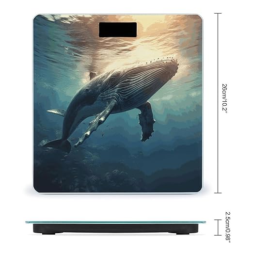 Whale Above Sea Water Weight Scale Large Bathroom Scales Digital Weight with Bright LED Display Non Slip Automatic Weighing Scale Fashion Weighing Machine for Body