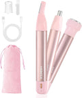 Nose Hair Trimmer for Women 3in1 Facial Hair Removal Trimmers- Rechargeable Waterproof Portable with Travel Bag- Trims Nose Ear Eyebrow Peach-Fuzz Lips Chin Face Hair Remover (Pink)