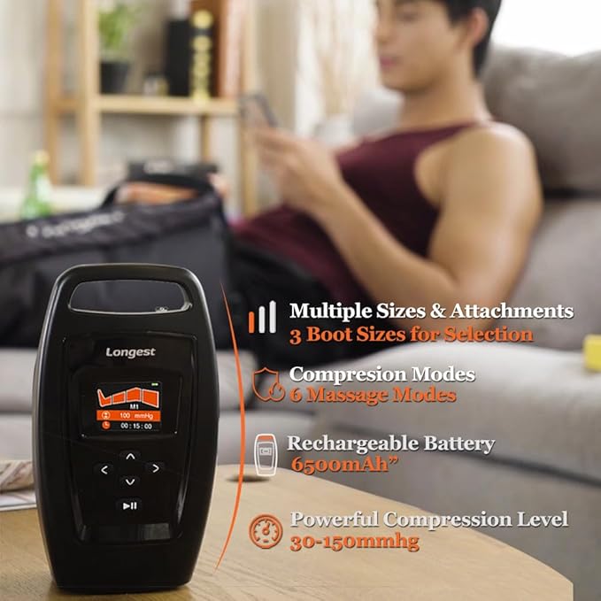 LONGEST Lymphedema Pumps Legs Foot Air Compression Therapy Boots Lymphatic Leg Recovery Compression System Pressotherapy for Swelling Circulation &amp Pain Medium