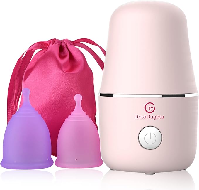 ROSA RUGOSA Menstrual Cup Steamer Portable Menstrual Cup Wash Kit Comes with Two Reusable Period Cup High Temperature Great Partner for Women Travel (Light Pink)