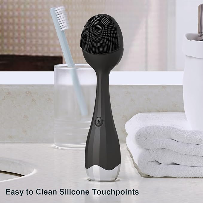 Perry Ellis 4-Speed Facial Cleansing Brush for Men Silicone Face Scrubber &amp Exfoliating Tool with Cooling Plate IPX6 Waterproof Electric Face Cleanser USB Rechargeable 5-Hour Battery