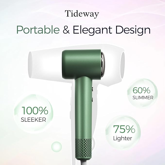 Tideway Hair Dryer Professional High-Speed Ionic Blow Dryer 110000 RPM Compact Hair Dryer with Magnetic Diffuser Fast Drying with Brushless Motor Low Noise Smart Temperature Control-H11