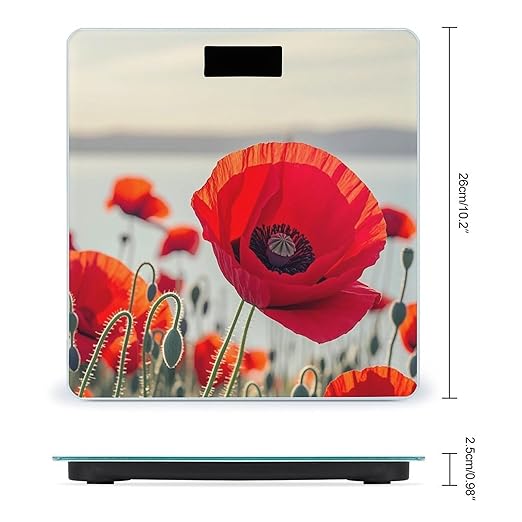 Red Poppy Flower Smart Scale for Body Weight Accurate Bathroom Scale with LED Display Digital Weight Scales Weighing Machine High Precision Scales for Bath Home