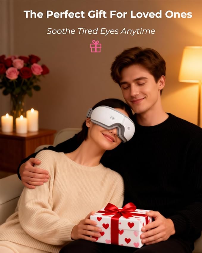 SKG Eye Massager with Heat &amp Music Valentine's Day Gifts for Her Him Foldable Sleep Mask for Migraine &amp Eye Strain 5 Massage Modes for Tired Eyes Relax Birthday Gifts for Dad Mom Men Wo