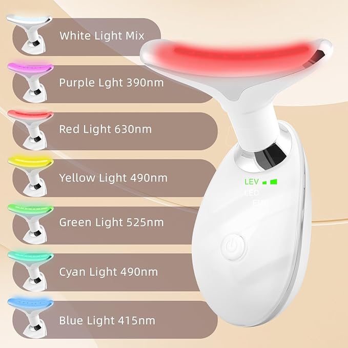Red Light Therapy Facial Massager &amp Sculpting Device Portable 7-Color LED Skin Care Tool 490nm 525nm 630nm for Face and Neck Reducing Double Chin for Women and Man