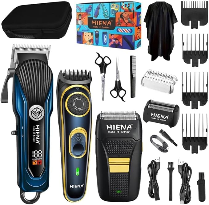 Professional Men's Hair Trimmer Three-Piece Set high-Performance USB Charging Cordless Hairdresser Sharp Men's Razor(3set Blue Black)