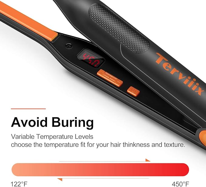 Terviiix Small Flat Iron for Short Hair Temperature Adjustable Pencil Flat Iron Fast Heat Up 3/10 Inch Beard Straightening Iron Dual Voltage with Tourmaline Ceramic Plates Auto Shut Off
