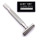 Parker Semi-Slant Safety Razor – Satin Chrome Finish | Smooth Efficient Double Edge Wet Shaver for Men | Slanted Cutting Action + 5 Platinum Blades Included | Iconic Brand