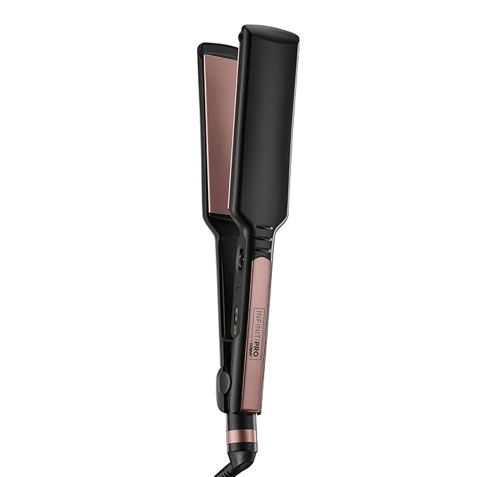 Infiniti PRO CONAIR Rose Gold Ceramic Flat Iron Hair Straightener 1 3/4-Inch Flat Iron with Extra-Long Plates Including a Floating Plate Advanced Heat Technology Black