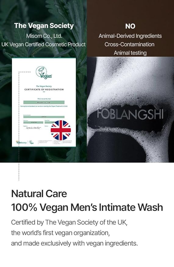100% Natural Ingredients Premium Organic Intimate Wash for Men pH Balanced Foaming Hygiene Wash Gentle Daily with Probiotics Reduce Odor Sensitive Skin Sulfate-Free Vegan Korea No.1