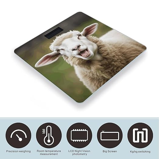 Funny Naughty Sheep Tongue Cute Animal Bathroom Scale for Body Weight Bathroom Digital Electronic Weighing Scale with Back Lit LED Display Sturdy Tempered Glass Weight Watchers Scales 400lb