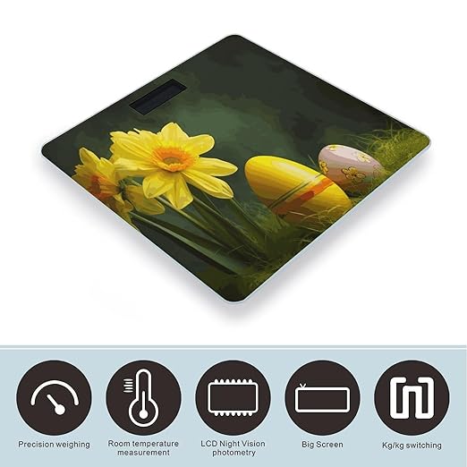 Yellow Flower and Egg Bathroom ScaleHighly Accurate Digital Weighing Machine for People Bright LED Display Weight Scale for The Aldult Home Use