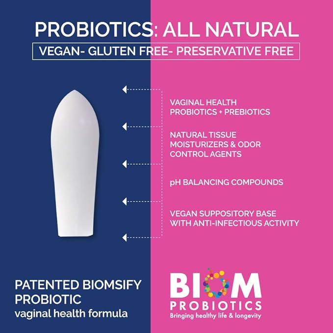 VagiBIOM® Feminine Care Suppositories – Intimate Moisturizing &amp Freshness Support - Lactobacillus + Prebiotics Formula 100% Vegan – No Parabens No preservatives (15 Count)