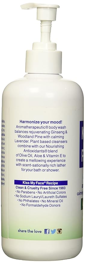 Kiss My Face Anti-Stress Woodland Pine &amp Ginseng Shower Gel - Rejuvenate Your Mood With Ginseng &amp Woodland Pine - Antioxidant Blend of Olive Oil Aloe &amp Vitamin E - 16 fl oz Bottle (Pack o