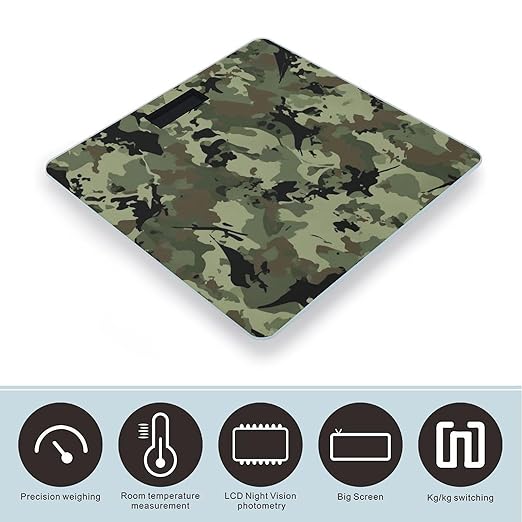 Smart Scale for Body Weight Digital Bathroom Weighing Scale Energy Saving Scale Cool Green Camo Army Camouflage
