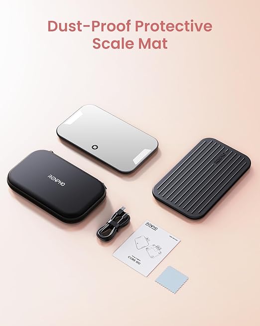 RENPHO Portable Rechargeable Scale for Body Weight Travel Weight Scale with Travel Makeup Mirror Slide-Out LED Display Digital High Accurate Scale for Traveling 400lbs Core Go 8.98 x 5.28