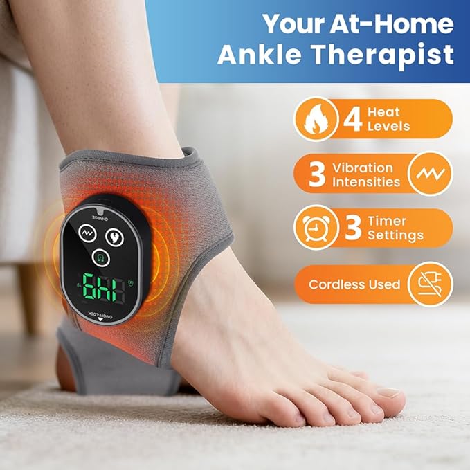 2PCS Cordless Ankle Heating Pad with Massager Foot and Ankle Massager with Heat Rechargeable Heated Foot Brace Wrap 3 Vibration and 4 Heating Modes