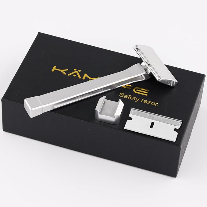 KAMPFE Safety Razor Made of 6061 Aluminum Alloy Material GEM Single Sided Safetyshaver Shaver Handle for Men with Suction Cup Holder and Safety Razor Blades