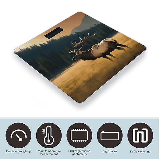 Elk in The Meadow Bathroom Scale Weight Scale for Body WeightHighly Accurate Digital Weighing Machine Clear LED Display Digital Bathroom Body Scale 400lb/182kg