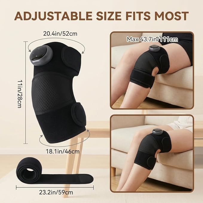 3-in-1 Heated Vibration Massager Cordless Wrap for Knee Shoulder Elbow 5 Heat Levels 3 Modes Adjustable Velcro Brace with Wormwood Pack Rechargeable Ideal Gift for Mom Dad