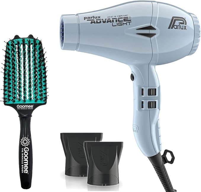 Parlux Advance Light Ionic and Ceramic Ice Hair Dryer with Miracle Large Detangling Brush Mint Green – Lightweight Blow Dryer and Dual Bristle Brush for Smooth Shiny Frizz-Free Hair