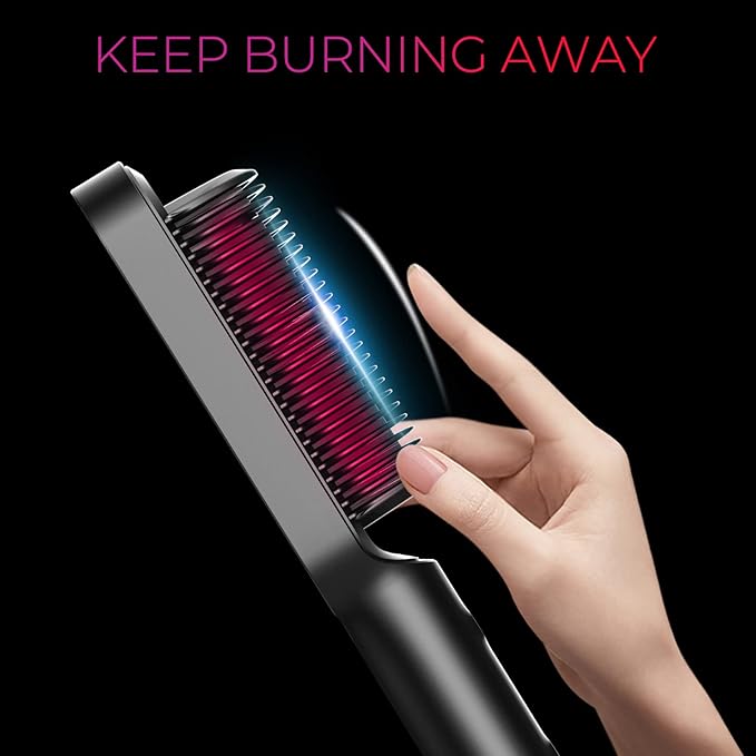 Hair Straightener Brush TYMO Ring Hair Straightener Comb Straightening Brush for Women with 5 Temps 20s Fast Heating &amp Dual Voltage Black