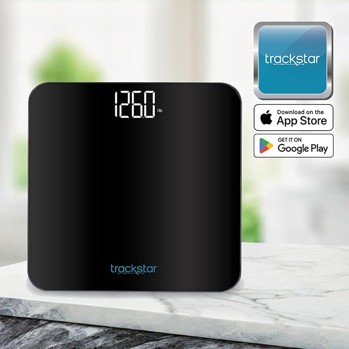 trackstar Black Digital Weight Scale | 440 lb Weight Capacity | trackstar Monitoring App | Bluetooth iOS &amp Android Compatible | Measure Track and Share Results