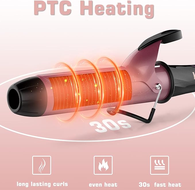 1 1/2 inch Curling Iron Dual Voltage Large Hair Curling Iron Heat up to 450°F Professiona Curling Wand Ceramic Tourmaline(Rose Gold)