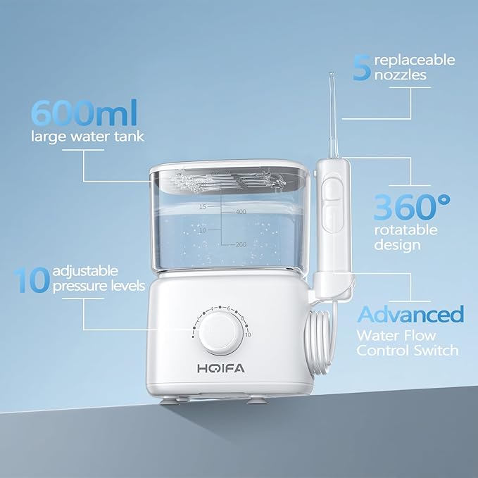 Water Dental Flosser 600ML Large Water Tank Oral Irrigator for Teeth 10 Modes Water Flosser with 5 Jet Tips Suitable for Multiple Users IPX7 Waterproof Electric Flossing Machine for Family White