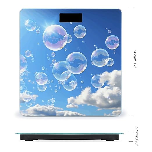 Bubbles Blue Sky Bathroom Scale Large LCD Backlight Display Digital Scale Rounded Corners Body Scales Automatic Power On/Off Bathroom Scales for Home Bedrooms