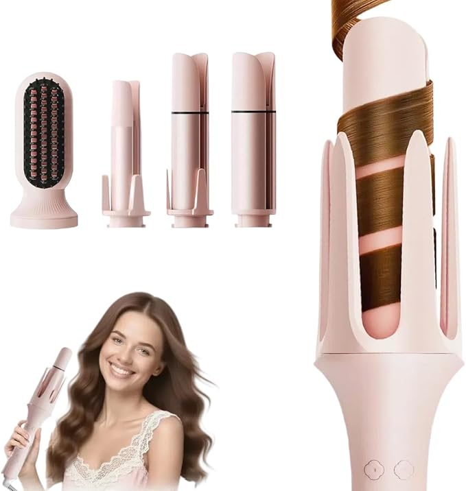4 in 1 Automatic Curling Iron Set with Interchangeable Barrels(11.21.5) 3 Ionic Beach Waves Portable Hair Curlers &amp 1 Straightener CombAnti-Scald &amp Tangle-Free3 Temp Settings Timer