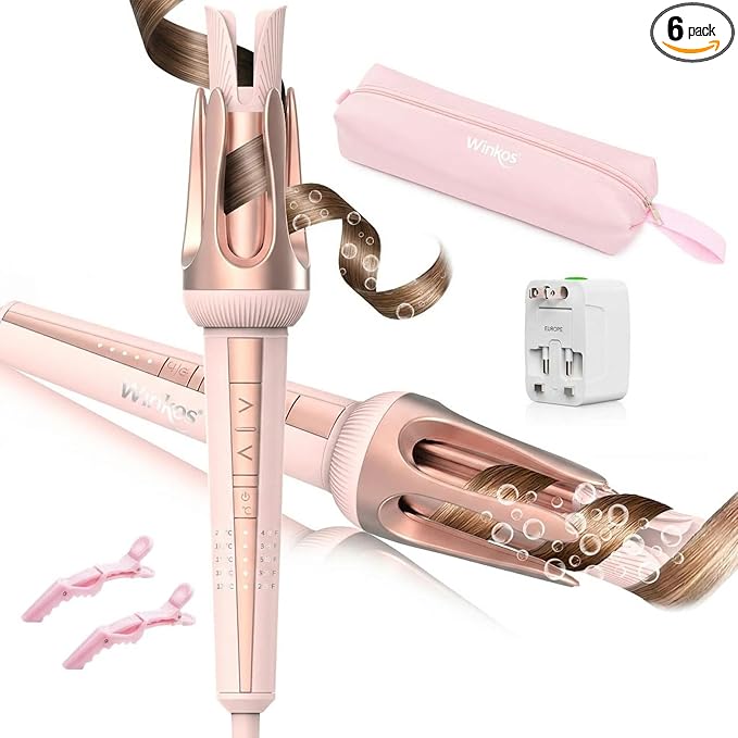 1.25 Inch Automatic Curling Iron Dual Voltage Auto Curler for Travel with Global Adapter &amp Storage Bag Anti-Scald Ceramic Coating for Beach Waves Ionic Rotating Hair Curler for Long Hair