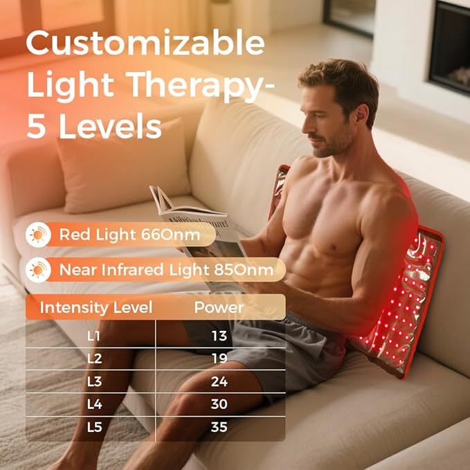 BestQool Red Light Therapy for Body Dual Chip 660nm 850nm Red Near Infrared Light with Timer Large Pads Belt Wearable Wrap Infrared Light Therapy for Knee Back Waist Elbow. 43W