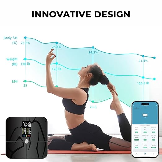 Osprey Smart Scale for Body Weight and Fat Bathroom Scales 18 Body Composition Analyzer Sync to APP 4'7 Digital DisplayHigh Accurate Body Scale for BMIHeart RateMuscle Rate400lbs (Black)