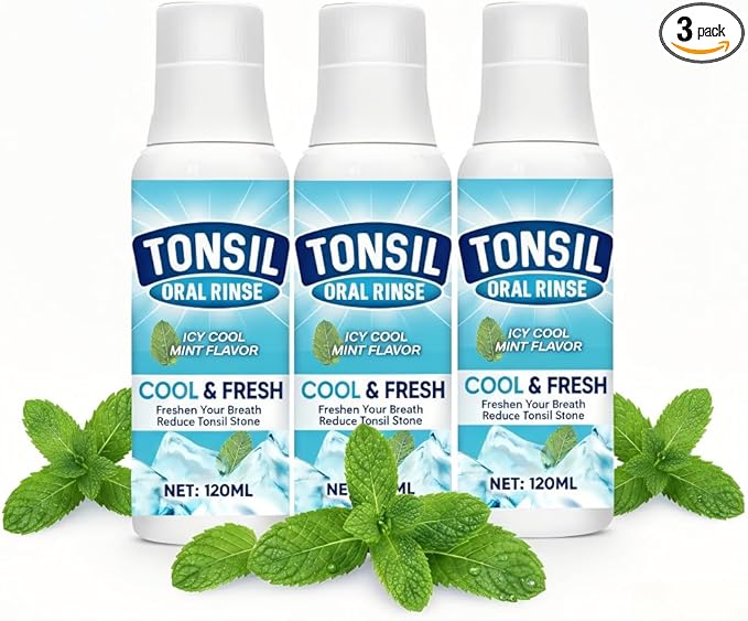 Tonsil Stone Mouthwash Fresh Breath Oral Rinse for Tonsil Stone Removal and Prevention Alcohol Free Mouth Wash Treatment Eliminates Bad Breath - 3 Count Mint Flavor