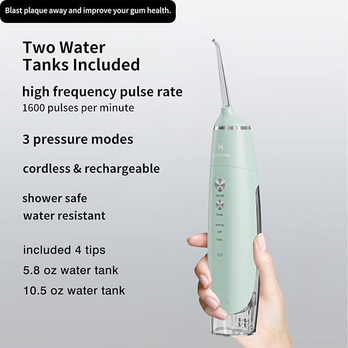 Water Flosser Equipped with Two Water Tanks for Home and Travel3 Modes Dental Oral IrrigatorPortableIPX7 WaterproofPowerful Battery Life Water Dental Flossers for Teeth (Light Green)