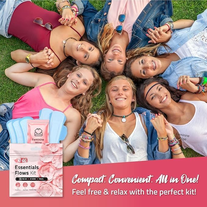 Essential Flow Kit – Case of 60 Individually Packed Period Kits for Schools Students &amp Emergency Needs | Includes 3 Pantiliners 2 Maxi Pads &amp 1 Feminine Wipe in a Discreet Zip Bag (Orange)