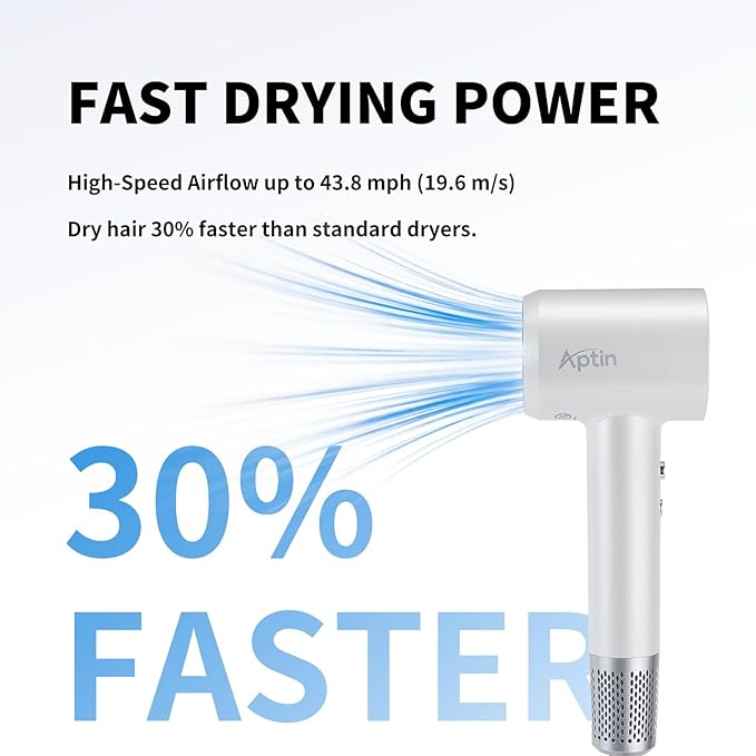 Ionic Hair Dryer 110K RPM 1250W Fast Drying 200M Negative Ion Care Dual Overheat Protection Anti-Static Low Noise 2 Heat &amp 2 Speed Durable PA+Glass Fiber Shell Lightweight Magnetic Nozzle