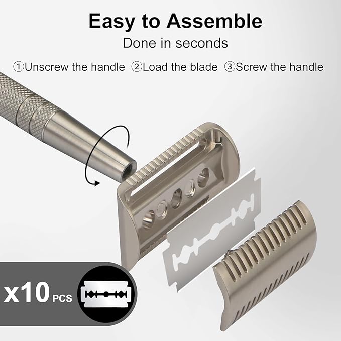 Silver Stainless Steel Safety Razor with Razor Blade Disposal Container