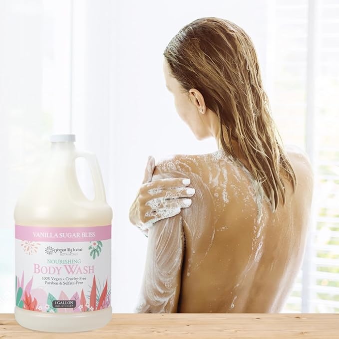 Ginger Lily Farms Botanicals Nourishing Body Wash 100% Vegan &amp Cruelty-Free Vanilla Sugar Bliss Scent 1 Gallon (128 fl oz) Refill