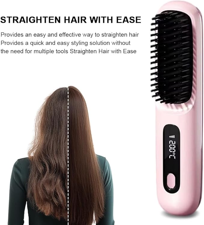 2025 Cordless Hair Straightener Brush – 3 Heat Settings USB Rechargeable 2-in-5 Straightener &amp Curler Ionic Anti-Static for All Hair Types