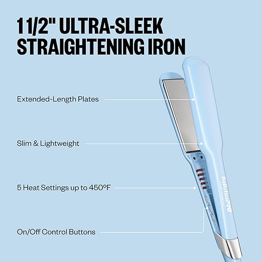 BaBylissPRO Nano Titanium 1 1/2 Ultra-Sleek Straightening Iron Flat Iron - Iced Blue