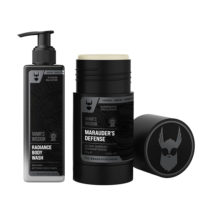 Men's Body Wash &amp Natural Deodorant Bundle by The Beard Struggle - Leaves Refreshed &amp Moisturized All Day Long - Platinum Collection - Vanir's Wisdom