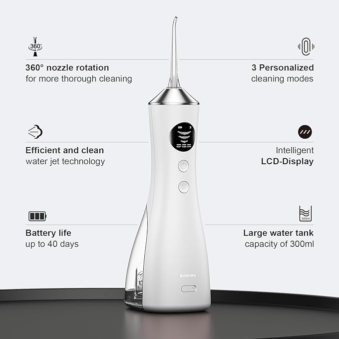 Water Dental Flosser for Teeth Portable Cordless Water Flosser with 300ML Rechargeable with Type-C IPX7 Waterproof Water Flossers for Adults with 3 Intensity Modes and 3 Flossing Tips