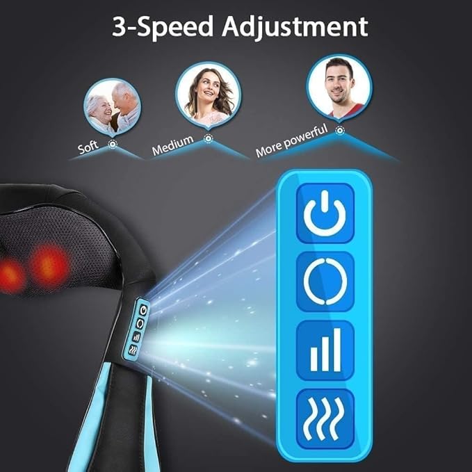 Back and Neck MassagerShiatsu Shoulder MassagerElectric Deep Kneading Massage with Heat Massage for Muscle Relief Tired Back Neck Shoulder &amp Legs (Black BlueFour Buttons)