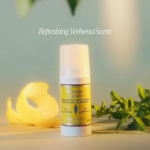 L'OCCITANE Roll-On Aluminum Free Deodorant Reduce Body Odor Refreshing Verbena Eaves De Baux Without Alcohol and Aluminum Salts Made in France