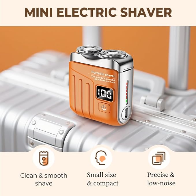 Portable Rotary Dual Ring Electric Shaver 2025 Upgrade Pocket Shaver USB Mini Shavers for Men Rechargeable Mini Dual-Head Electric Razor for Home Car Travel (A_ Orange)