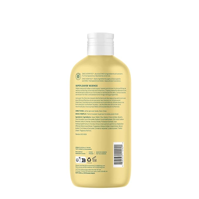 ATTITUDE Body Wash EWG Verified Shower Gel Dermatologically Tested Plant and Mineral-Based Vegan Personal Care Products Earl Grey &amp Fresh Cucumber Scent 16 Fl Oz (Pack of 3)